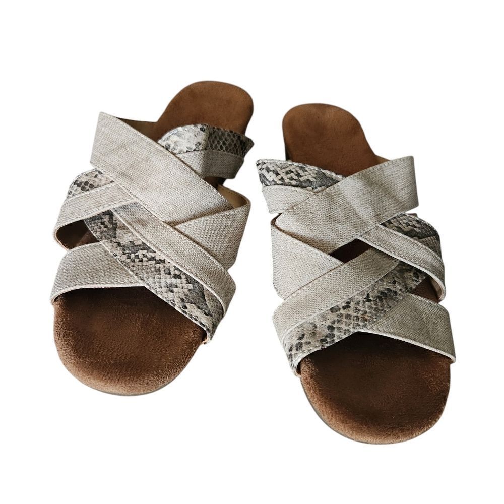 A2 by Aerosoles Womens Flower Power Snakeskin Tan Slip-On Sandals Size 7.5M